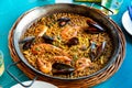 Paella in frying pan Royalty Free Stock Photo