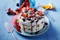 Freshly made Pavlova dessert with meringue