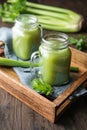 Freshly made pure celery juice in glass jars Royalty Free Stock Photo