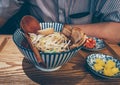 Freshly made ramen in korean cafe Royalty Free Stock Photo