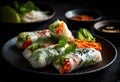 Fresh Vietnamese Spring Rolls Appetizer on a Dark Plate Royalty Free Stock Photo