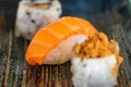 Freshly made sushi rolls on a plate landscape Royalty Free Stock Photo