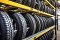 freshly made tires cooling down on rack Royalty Free Stock Photo