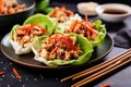 freshly made turkey lettuce wraps with sesame oil Royalty Free Stock Photo