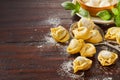 Freshly made uncooked Italian tortellini pasta Royalty Free Stock Photo