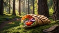 Delicious Grilled Veggie Wrap in a Sunny Forest Royalty Free Stock Photo