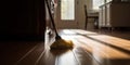 A freshly mopped kitchen floor reflects the soft light of the room with the scent of lemon and pine still lingering Royalty Free Stock Photo