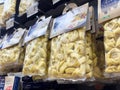 Freshly packaged tortellini on supermarket shelf display Royalty Free Stock Photo
