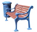 Freshly Painted Blue Park Bench and Rubbish Bin Royalty Free Stock Photo