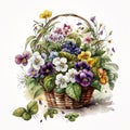 Freshly Picked: Vibrant Watercolor Basket Bouquet of Spring Blooms AI Generated