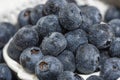 Freshly picked blueberries Blueberry closeup background on a white dish Royalty Free Stock Photo