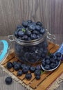 Freshly picked blueberries in a glass jar - Juicy and fresh blueberries - Blueberry antioxidant.