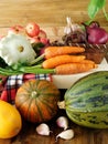 Freshly picked harvest of different autumn vegetables and fruit Royalty Free Stock Photo