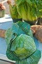 Freshly picked, head of cabbage, potatoes and corn at a farmers marked Royalty Free Stock Photo