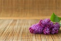 freshly picked lilac cluster on a bamboo door mat