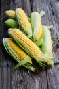 Bunch of corns on a wooden background.