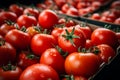 Freshly picked red tomatoes, import batch, neatly arranged in a box