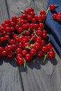 Freshly picked ripe berries of redcurrant close-up on a wooden table Royalty Free Stock Photo