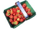Freshly picked strawberries in a punnet box