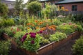 freshly planted garden bed, filled with vibrant blooms and foliage