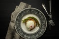 Freshly Poached Egg on Toast With Boiled Green Asparagus and Chi