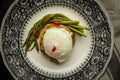 Freshly Poached Egg on Toast With Boiled Green Asparagus and Chi