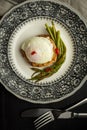 Freshly Poached Egg on Toast With Boiled Green Asparagus and Chi