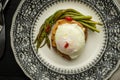 Freshly Poached Egg on Toast With Boiled Green Asparagus and Chi