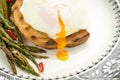 Freshly Poached Egg on Toast With Boiled Green Asparagus and Chi