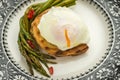 Freshly Poached Egg on Toast With Boiled Green Asparagus and Chi