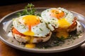 freshly poached eggs on english muffin halves