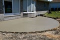 Freshly poured concrete outside patio Royalty Free Stock Photo