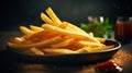 Freshly prepared French fries cuisine dish, close up. Generative AI