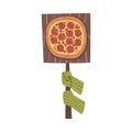 Freshly Prepared Pizza on Wooden Paddle Cartoon Style Vector Illustration