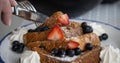 Fluffy Belgian Waffles with Fresh Fruit and Whipped Cream Royalty Free Stock Photo