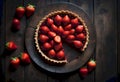 Freshly Prepared Strawberry Tart on a rustic wooden table, emphasizing natural lighting and texture, generated with AI