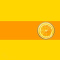 Freshly pressed citrus orange juice with fruit slice in glass on yellow background background. Summer tropical fruits healthy diet Royalty Free Stock Photo