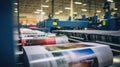 Freshly printed pages running through printing press Royalty Free Stock Photo