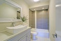 Freshly renovated bathroom features shower tub combo Royalty Free Stock Photo