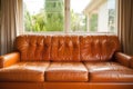 freshly restored leather couch in natural light for detail visibility Royalty Free Stock Photo