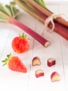 Freshly rhubarb with strawberries Royalty Free Stock Photo