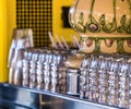 Freshly rinsed clean beer glasses stand on a counter and wait for the drinkers, intentionally low depth of focus Royalty Free Stock Photo