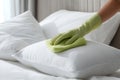 Freshly sanitized pillow on bright cozy home textile surface Royalty Free Stock Photo