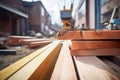 freshly sawn planks at a lumberyard