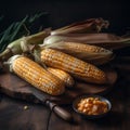 Freshly Shucked Corn on Rustic Wooden Board Royalty Free Stock Photo