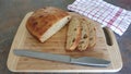 Freshly sliced no knead artisan home baked bread