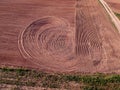 Freshly sowed cultivated spring field, aerial view