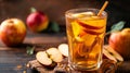 Freshly squeezed apple juice in a glass with apple slices and a straw Royalty Free Stock Photo