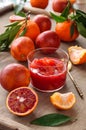 Freshly Squeezed Blood Orange Juice and Segments in Glass