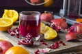 Freshly squeezed with the help of a mechanical press, the juice of pomegranate and orange.